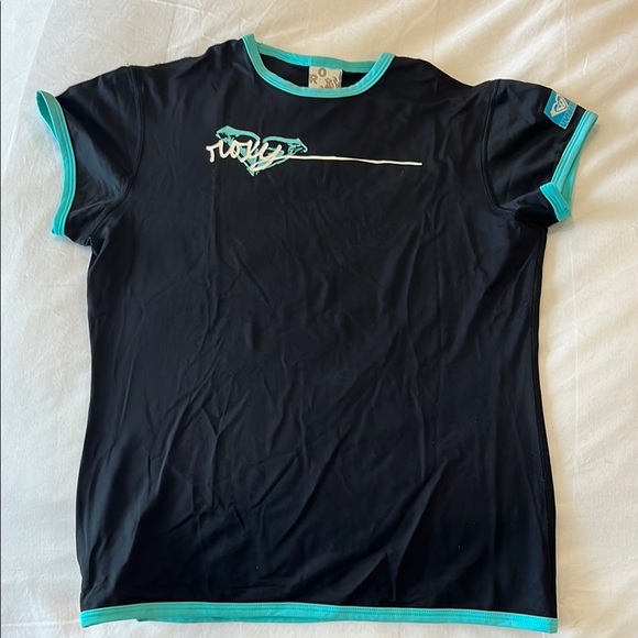 Roxy Black and Teal Rash Guard Stretch Size 12 - Picture 1 of 7